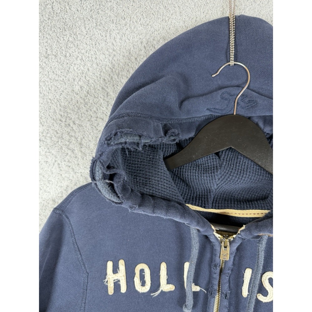 Hollister Hoodie Mens Size L‎ Blue Full Zip Longboards Calif Logo Y2K Distressed - Picture 7 of 14
